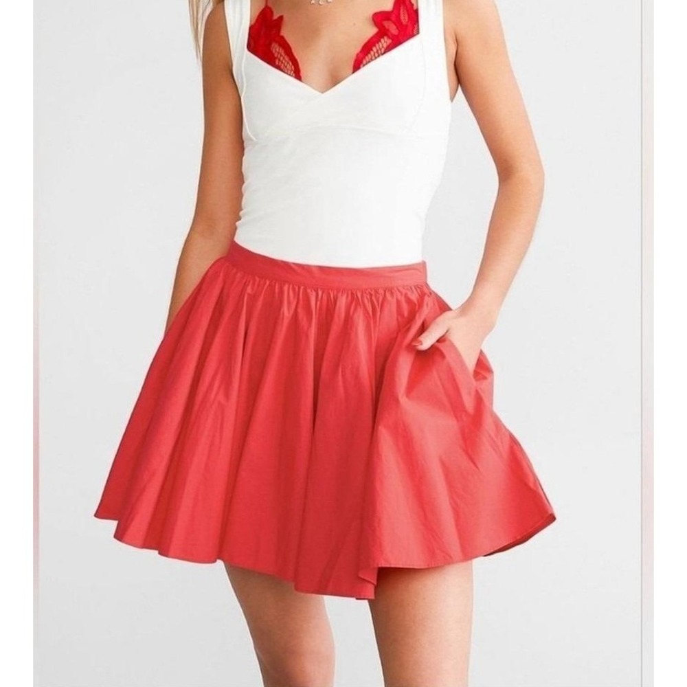 Free‎ People Gaia Skirt Medium Pink Rose Mini Boho Pleated Skater